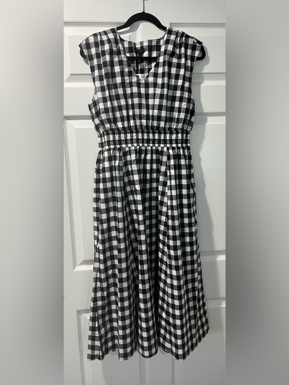 Talbots Black & White Gingham Elastic-Waist Midi Dress